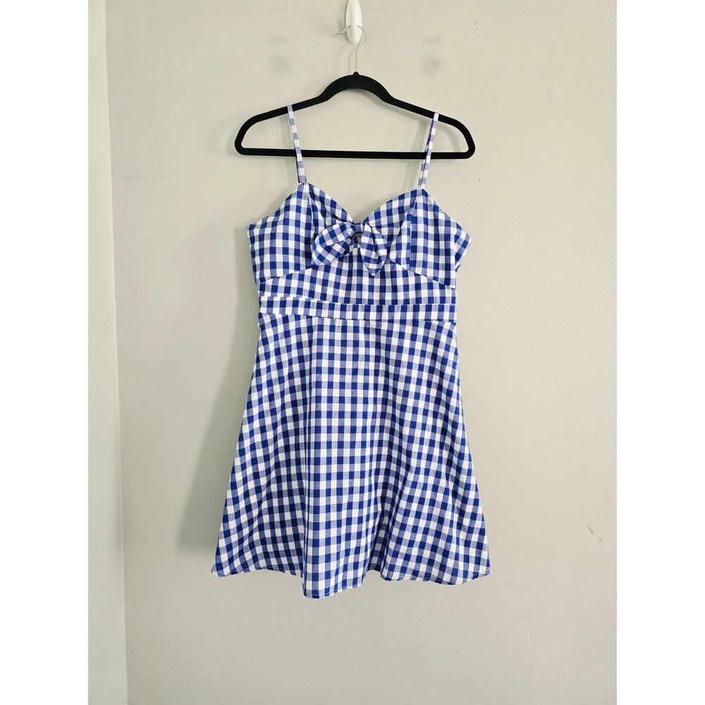 Lumiere White Blue Plaid Mini Dress M
